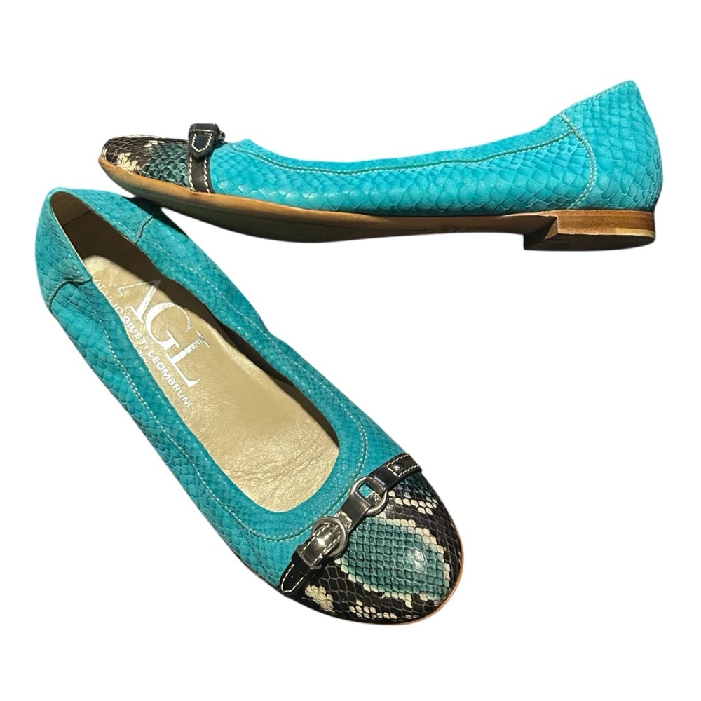Agl Turquoise Monika Cap Toe Python Print Leather… - image 4